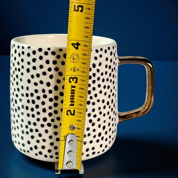 THYME & TABLE Black Dotted Stoneware Mug with Metallic Gold Rectangular Handle - Picture 7 of 7